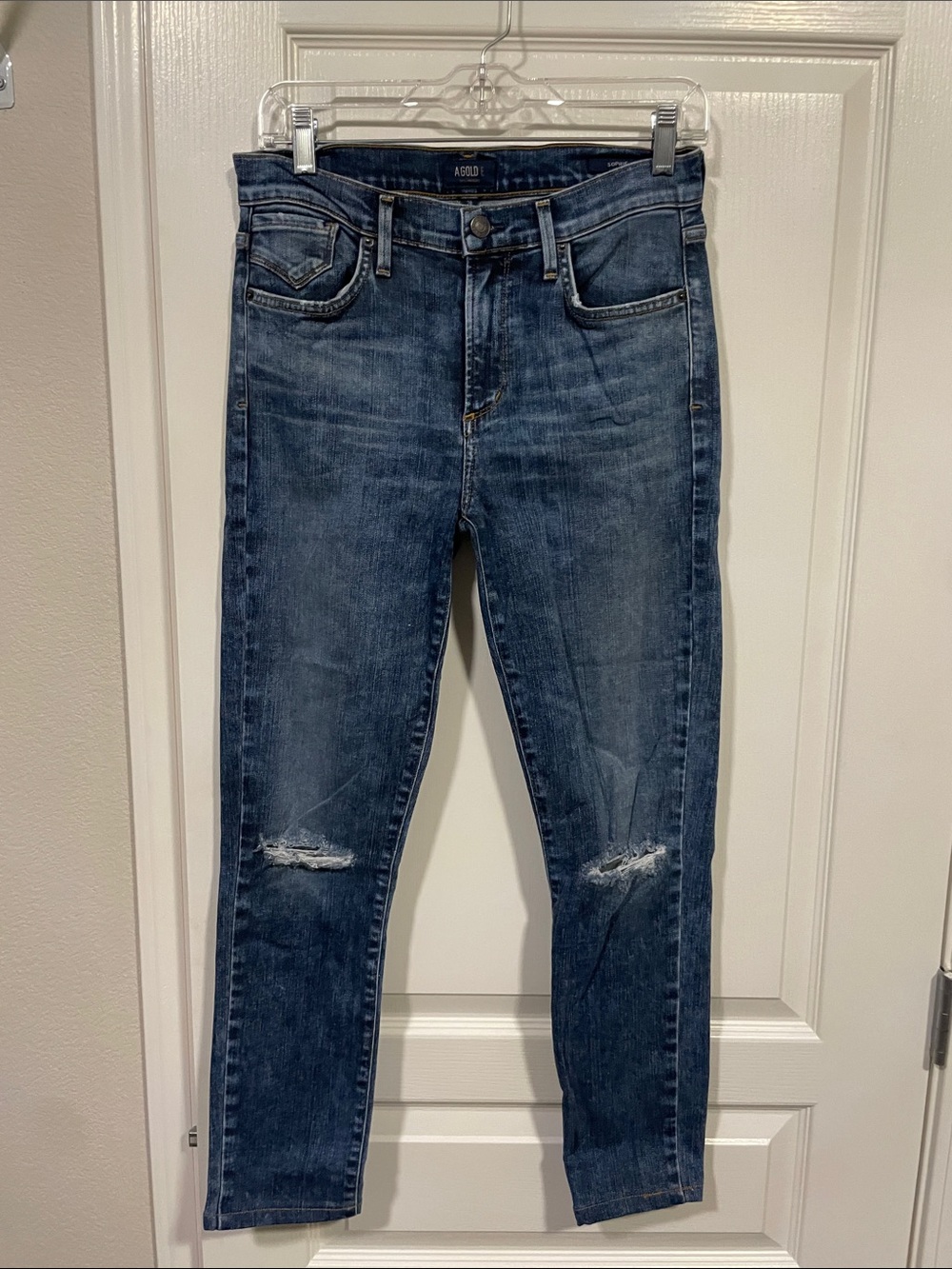 Agolde Sophie Skinny Jeans in Dark Blue Distressed Wash